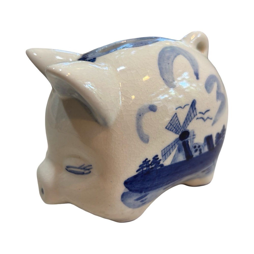Vintage Delft Blue‎ and White Ceramic Piggy Bank